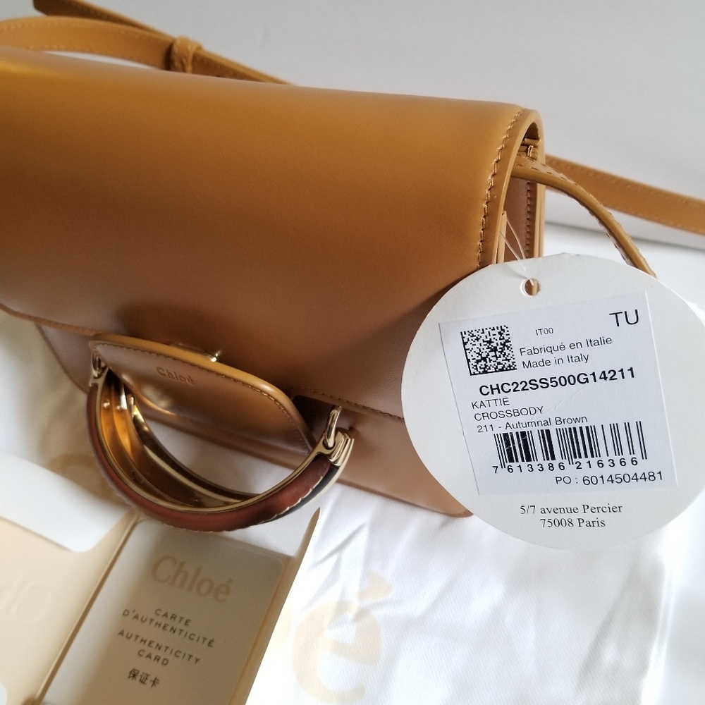 Chloé Kattie Leather Crossbody Clutch Bag Camel Brown - Picture 11 of 14